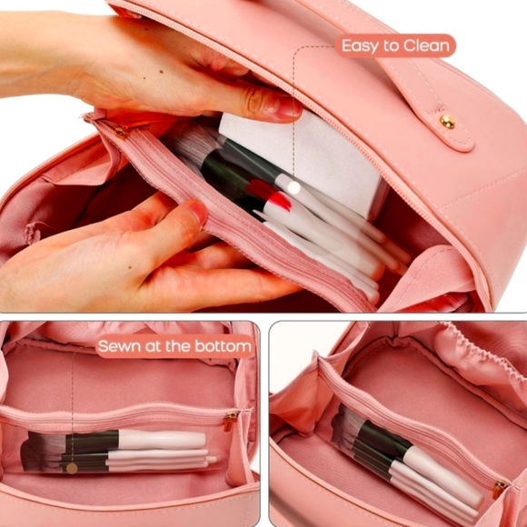 Large Capacity Travel Cosmetic Makeup Bag (Pink) - Picture 4 of 14